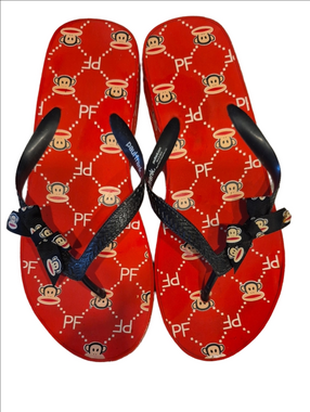Paul Frank Red Monkey Pattern Women's Platform Flip Flop Sandals Size 9.5-10